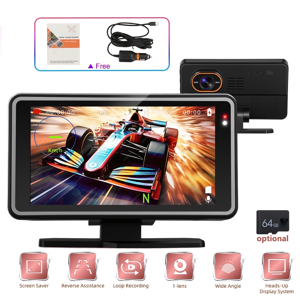 Image of Dashcam-5-inch 1080p Car Dashcam Hud Car Cross Border Version Speed Display With Camera Recording/ Adjustment/loop Recording With 6gb Tf Card (optional), Without Battery