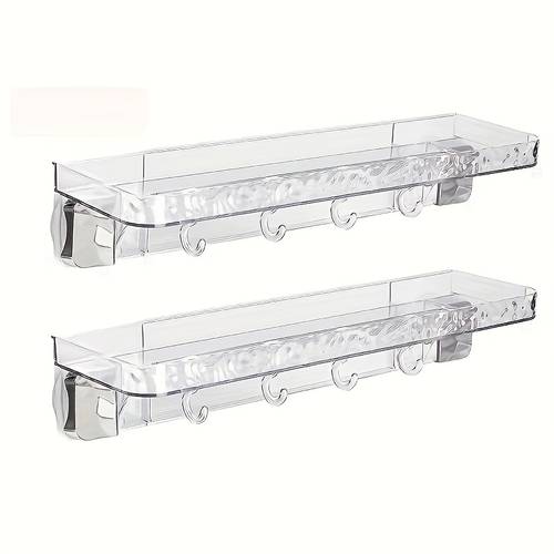 2pcs Suction Cup Bathroom Shelves - No-Drill Wall-Mounted Organizer with Strong , Durable Plastic Bathroom Storage for Cosmetics, Toiletries & Essentials, Space-Saving Design for Renters, Back-to-School & Small Spaces, Bathroom Organizers And Storage, Toiletry Holder, Sleek , , , Sturdy Construction, Apartment Living