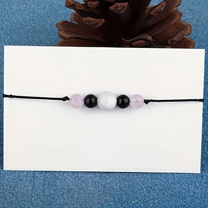Natural Moonstone & Rose Quartz Bead Bracelet, Hand-Woven Design
