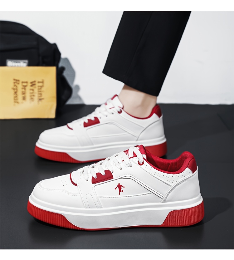 Trendy and Versatile Sports and Leisure Bread Board Shoes for Men | Autumn New Styles for Teenagers, Thick Soled Height Increasing White Shoes, Low Top, Fabric Upper, PVC Sole, Lace Closure, AOPLUS Brand