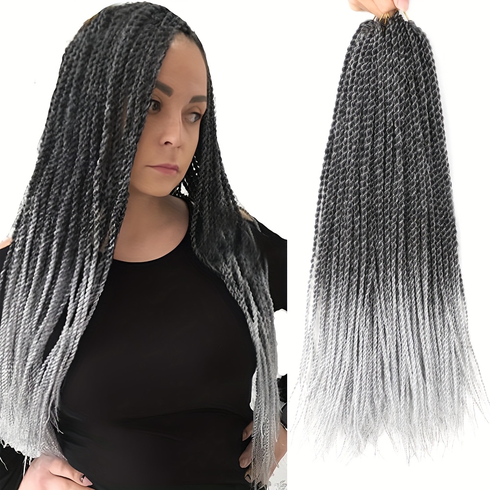   ombre grey   twist braiding hair extensions straight synthetic bohemian micro twist crochet braiding hair for women 14 18 22 inch natural look versatile styling hair extensions versatile hairpiece ombre texture