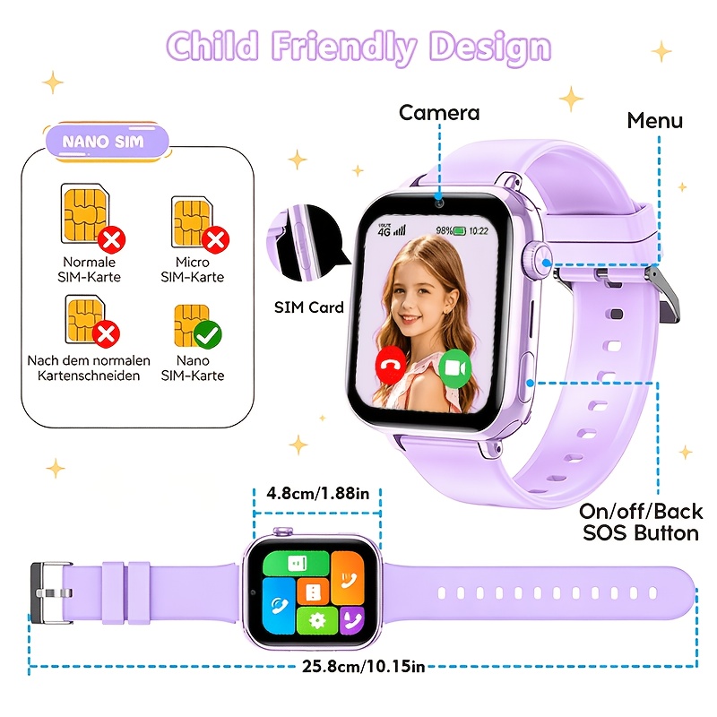 Kids Smartwatch, 4G Smartwatch met Telefoongesprek & GPS, Wifi Video Bellen Voice Messenger, SOS Alarm, Dagelijkse Activiteit Tracker, Wekker, School Lock Mode, Interactieve Games, Kerstcadeau voor Meisjes Jongens