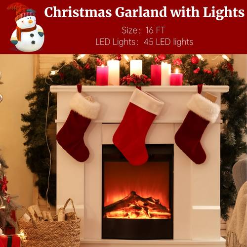 16 4ft christmas garland with 50 led lights artificial pine garland holiday decoration suitable for indoor or outdoor artificial or fireplace decoration