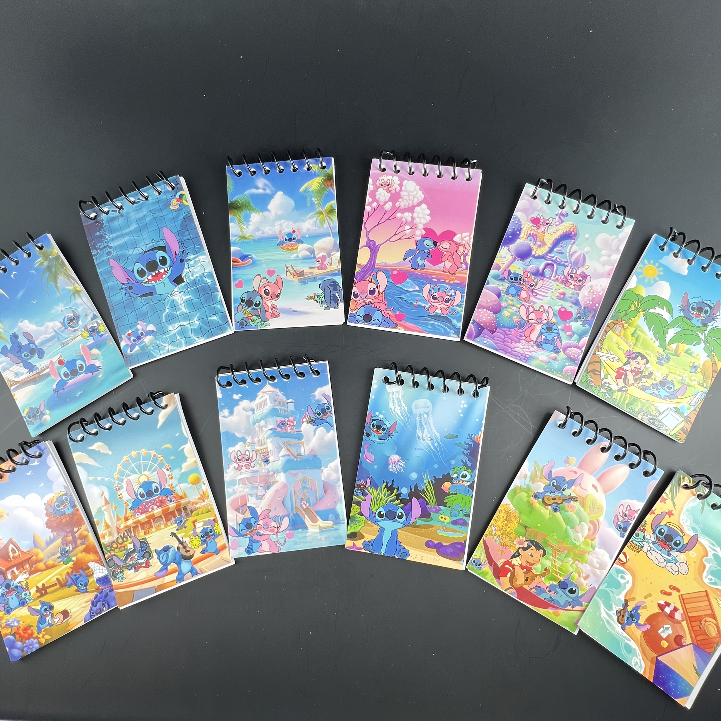 TEMU ; 12pcs Stitch & Notebooks, Cute Notepads, Travel Portable Notepads, Spiral Coil Notebooks, 1 Book With 12 Pages