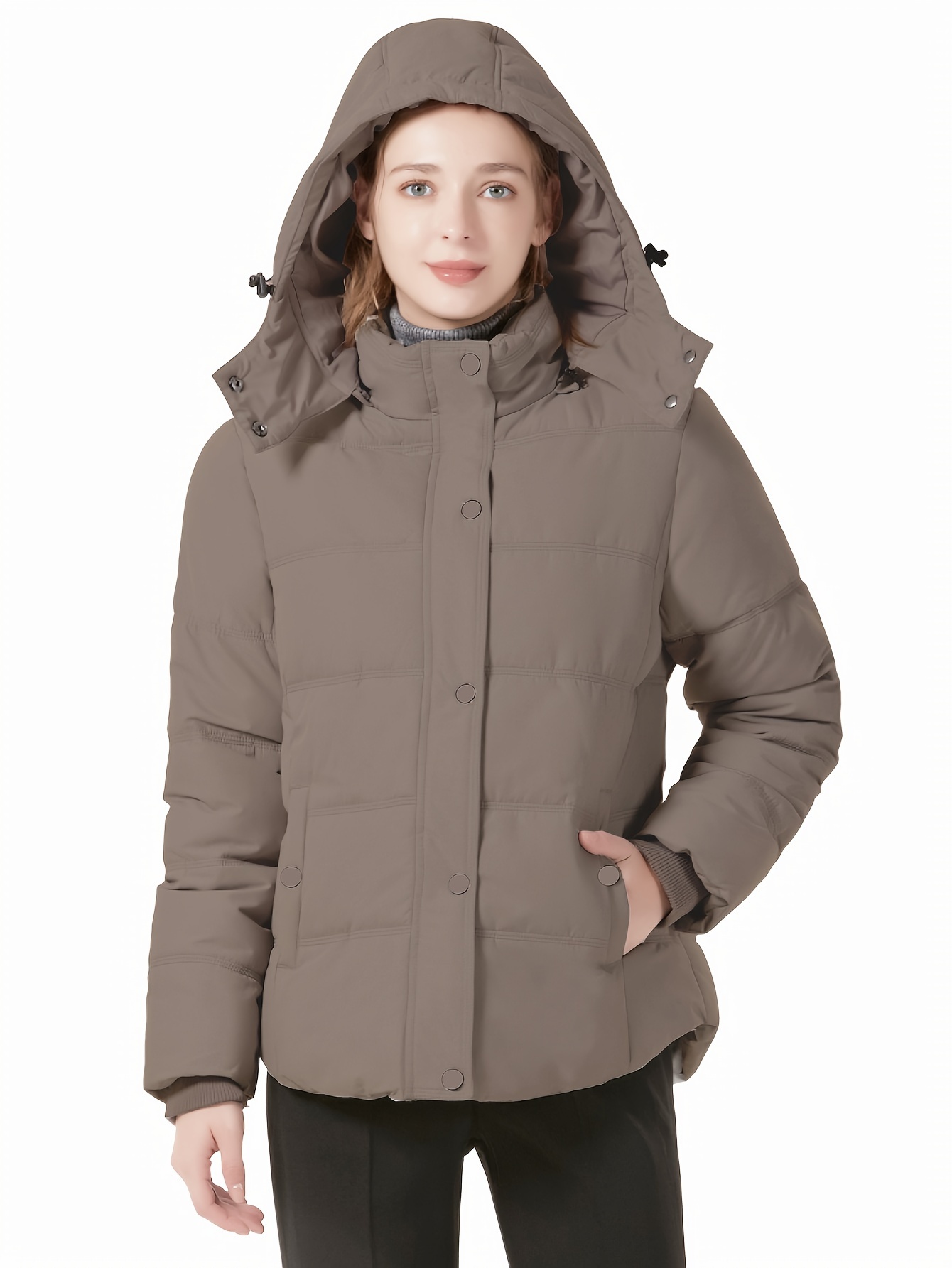 Hooded jacket with zipper, casual jacket with long sleeves and pockets, insulated jacket for women's clothing 0