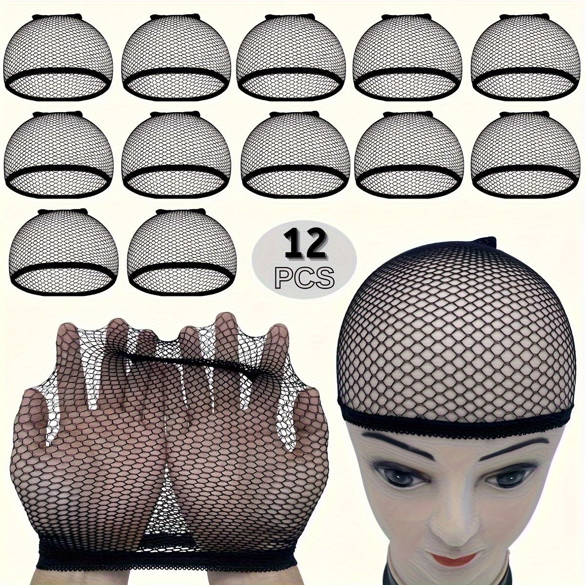 TEMU 6/12 Pack de bonnets de perruque fermés en pour hommes et femmes, bonnets de perruque noirs antidérapants, respirants et extensibles en nylon,