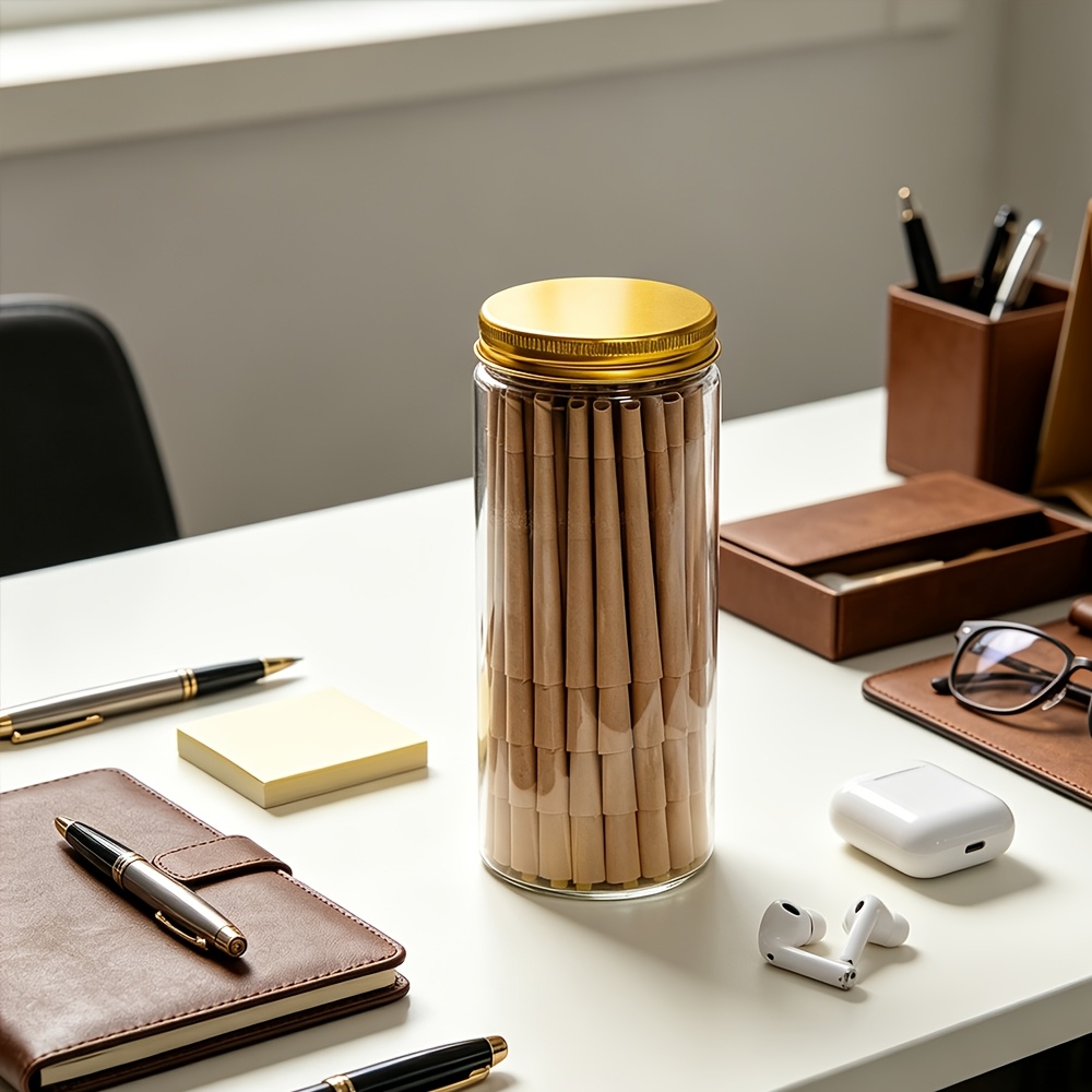 TEMU Premium Golden Lid Sealed Craft Storage Jar Set With Brown Natural Wood Decor Sticks, Handmade Diy Art Craft Supplies Kit For Party & Home Decor