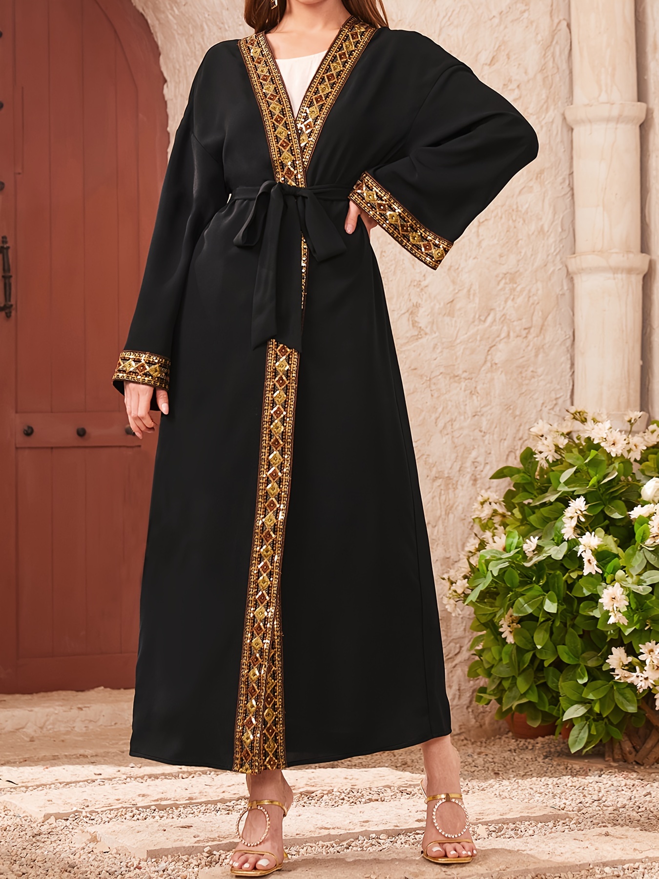 Gold Embroidered Kaftan Elegant Long Dress Loose Maxi - Temu