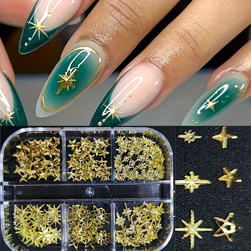 6 Grids Y2k 3d Nail Charms Nail Rivet Studs, Five-pointed Starlight Stainless Steel Stick-on Manicure Synthetic Gemstones Accessories, Diy Nail Art Decoration Jewelry Nail Charms