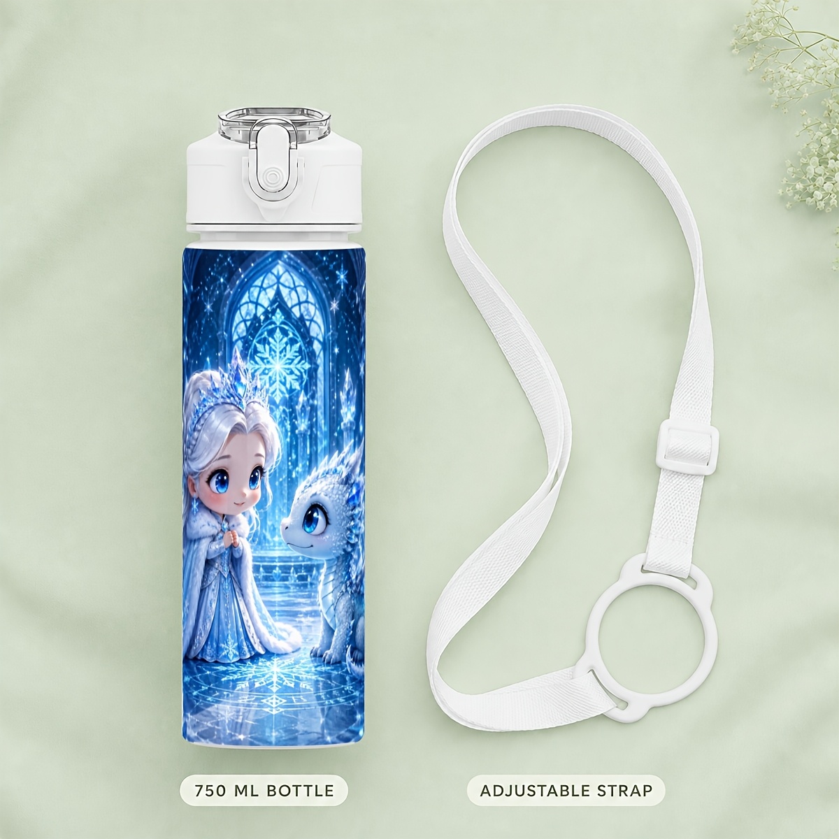 TEMU 1pc 25oz 750ml Durable Lightweight Plastic Water Bottle Cute Printed Reusable Leak-proof Travel Running Mug - Perfect Gift For Back-to-school,