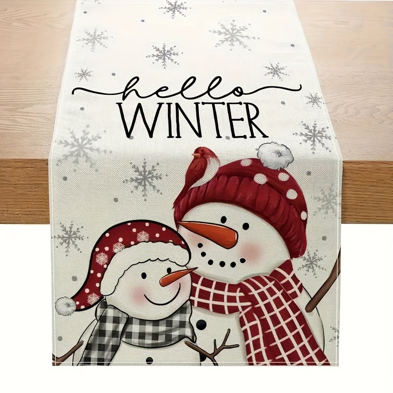 

Charm, Christmas Table Runner With Snowman & - 100% Polyester, Single-sided Print, Rectangular Woven For Dining & Kitchen Decor