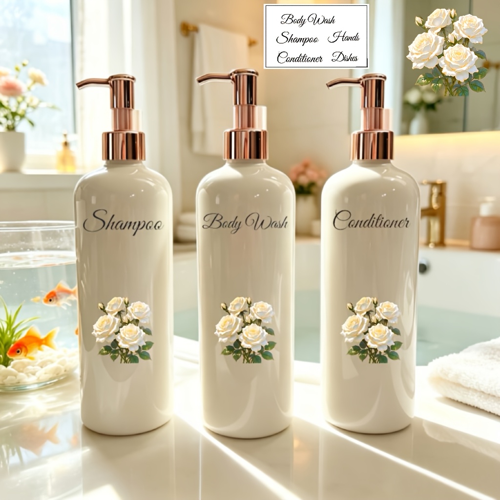 TEMU 2026 New 3pcs-500ml/16.9oz Rose Golden Lid Round Shoulders Premium Bathroom Dispenser Set - Refillable Soap Dispenser For Bathroom Dish Soap