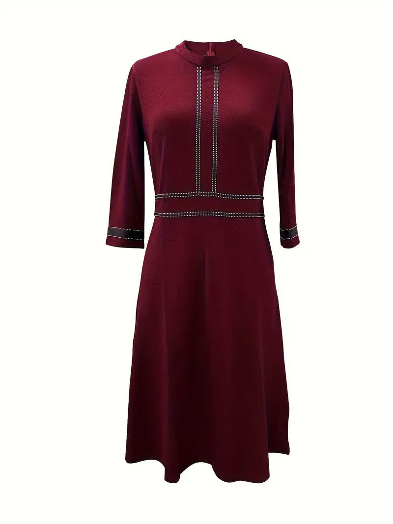three quarter sleeve dress elegant crew neck flare dress - Temu three quarter sleeve dress elegant crew neck flare dress - Temu