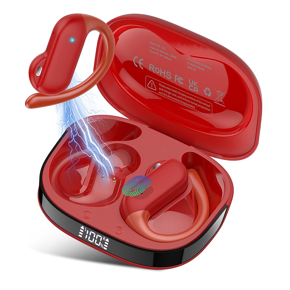 Image of E6 Open Ear Wireless Earbuds, Ergonomic Earhook Design, 14.2mm Hifi Stereo, Enc Noise Cancelling, 42h Playtime With Led Display, Smart Touch Control, Lightweight For Sports & Daily Use