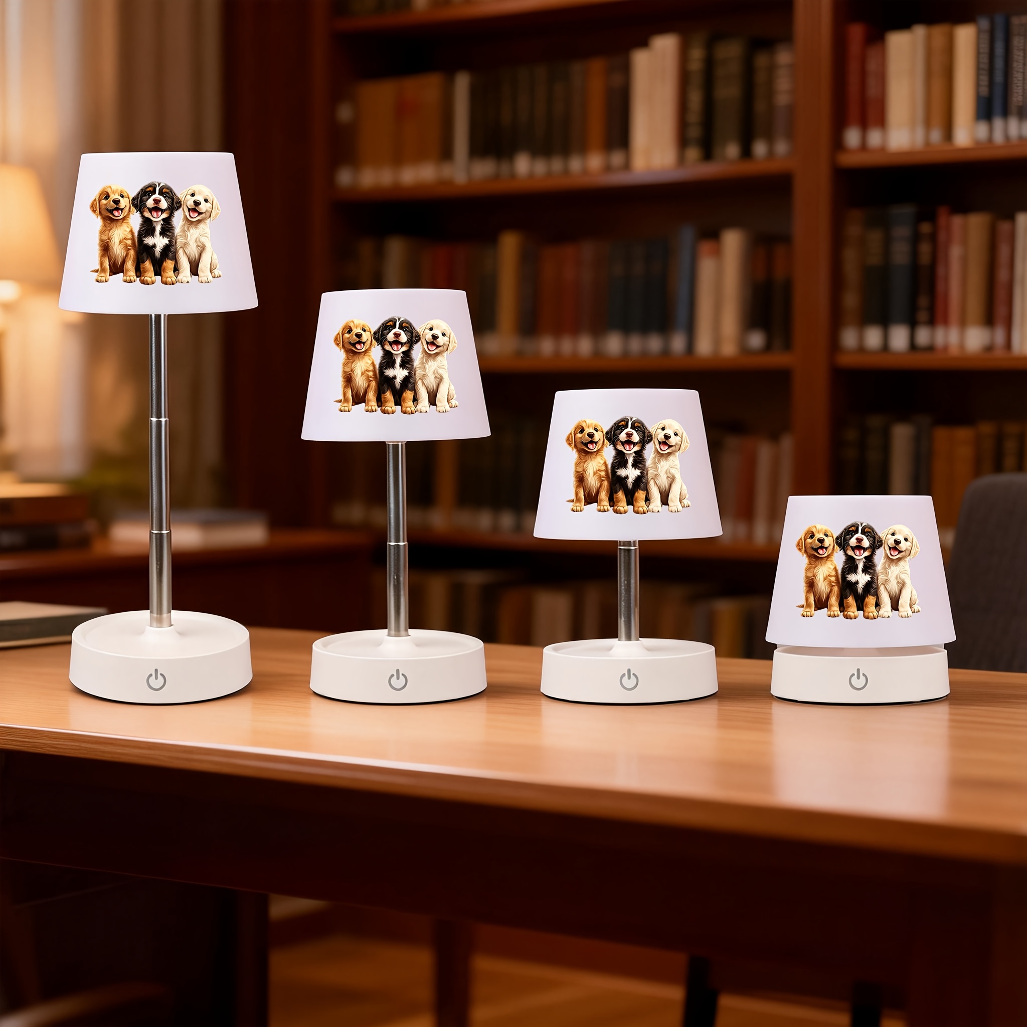 Cute 3 Puppy Pattern Desk Lamp, Height Adjustable & Dimmable