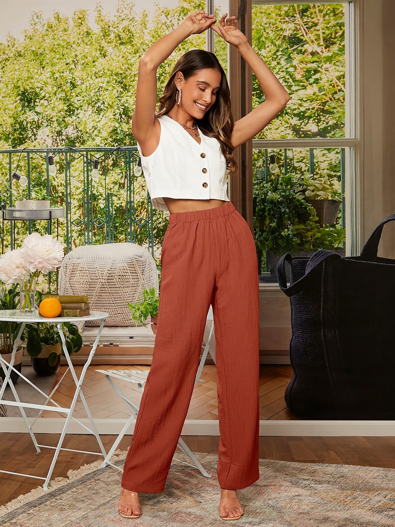 elegante     polyester 100% rechte broek voor dames, geweven stof, 120g/m², alle seizoenen,   riem   3