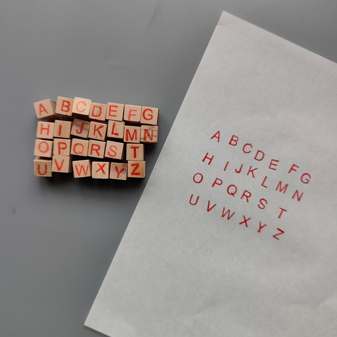TEMU 26pcs Basic Journal Alphabet Monogram Crystal Resin Wooden Stamp Set, Vintage English Letter Stamps For Journal Decoration And Collage Materials