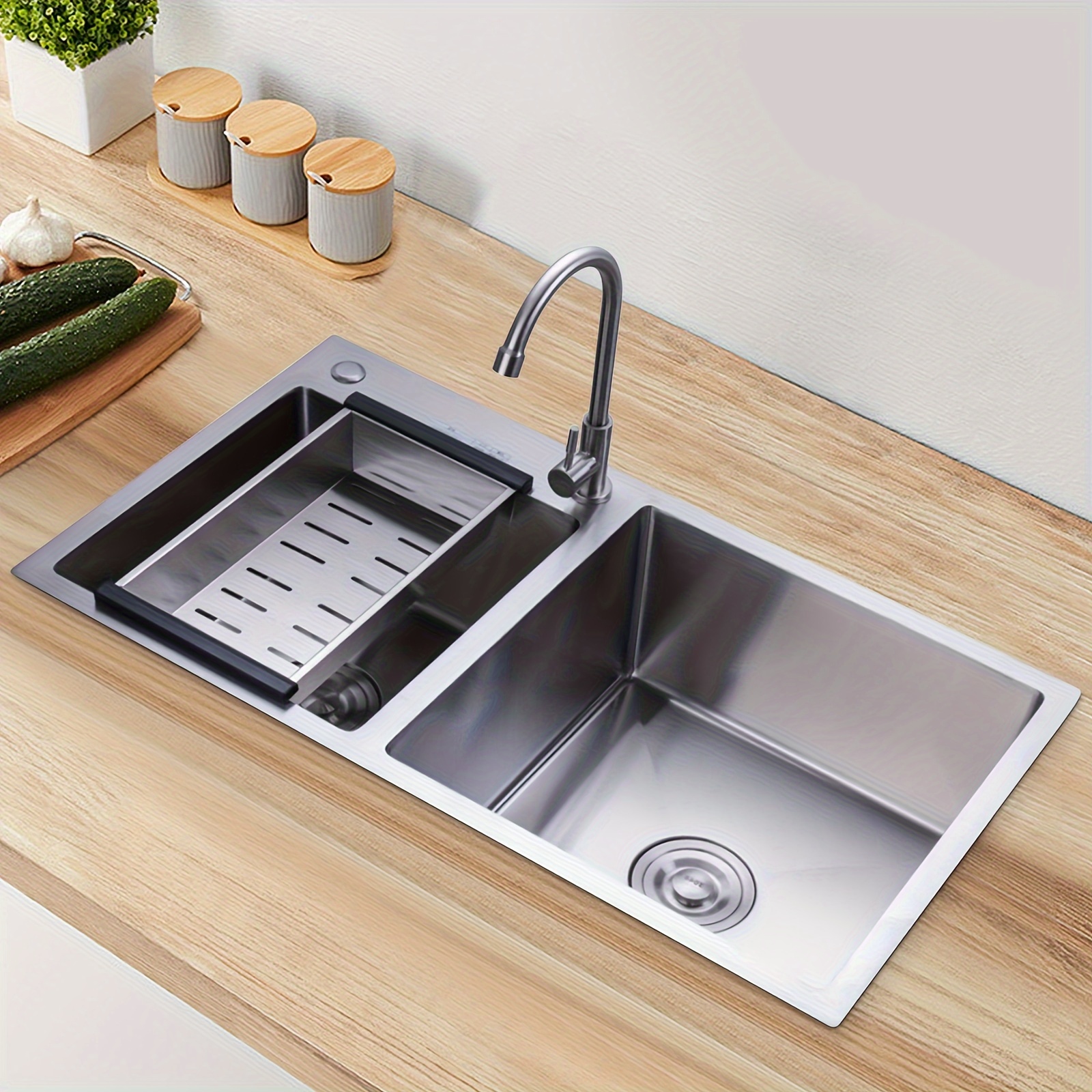 

Double Bowl Composite Drop-in Kitchen Sink 2 Bowl Set Stainless Steel