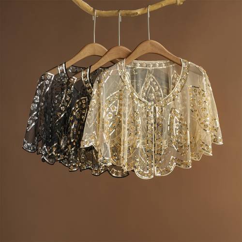 vintage pullover small floral embroidered sequin beaded small shawl elegant style short womens banquet cape