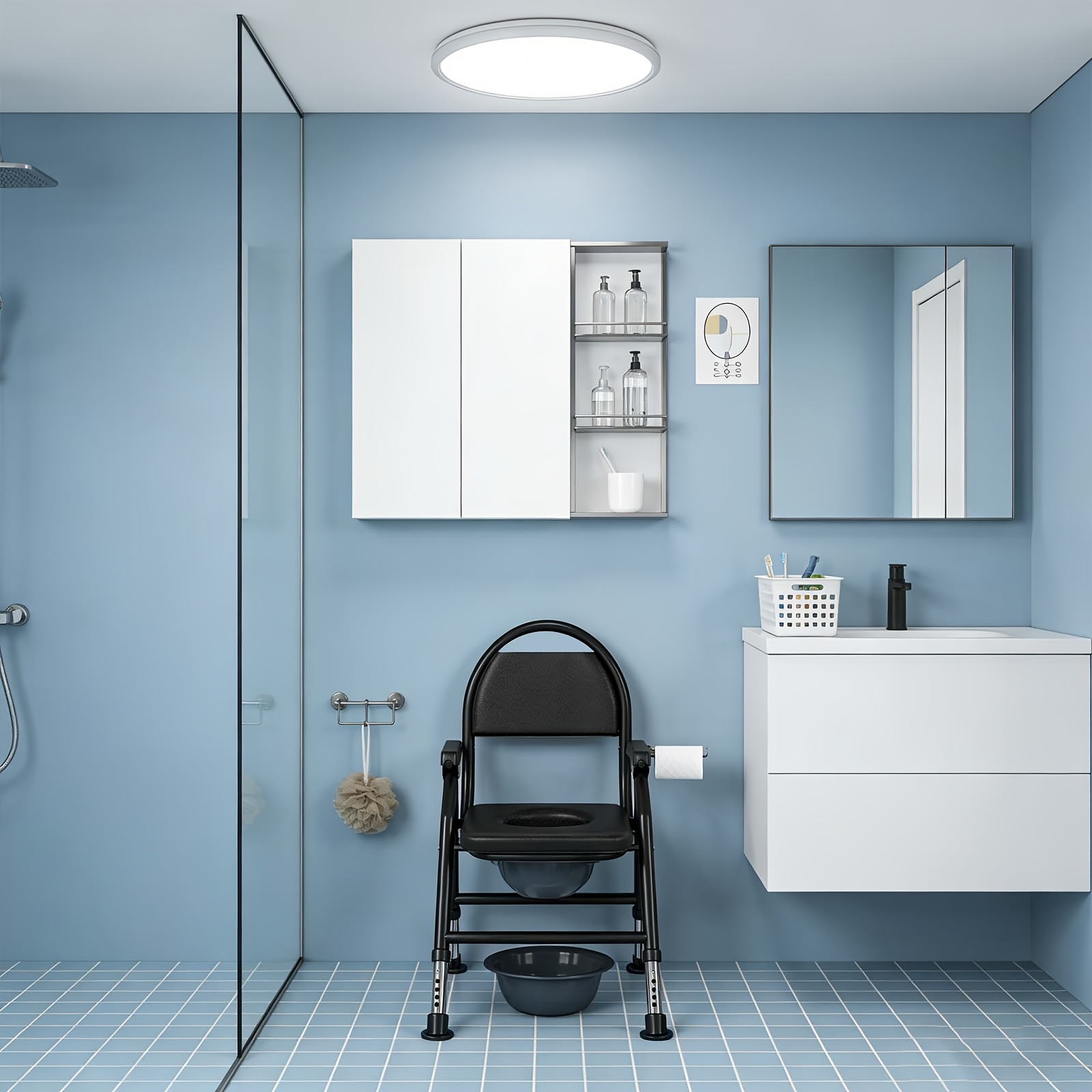 Image of Foldable Commode Chair: Space-, 400kg Weight Capacity, Anti-slip & Side Protection, Multi-functional As Shower Chair. With Comfy Seat, Armrests & Cozy Padding, Height-adjustable, Easy To Clean