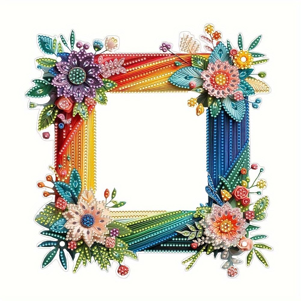 

Floral Border Diamond Painting Photo Frame Kit - Diy Irregular Shaped Crystal Embellishment Art With Acrylic Frame For Handmade Personalized Picture Framing, Home Decor Accessory, Gift Box Included