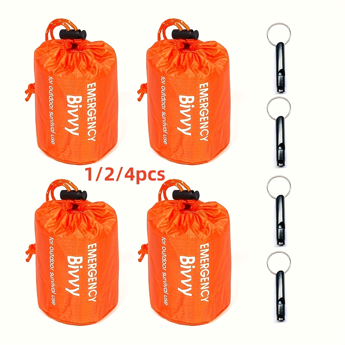 item picture 1 2 4pcs emergency sleeping bag thick warm survival blanket reusable lightweight and compact emergency sleeping bag with whistle for outdoor and hiking use