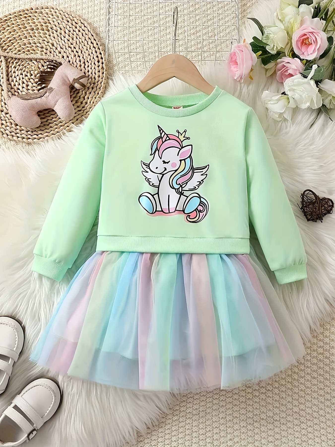 meisjes regenboog tutu zoom unicorn print lange mouw Temu Belgium