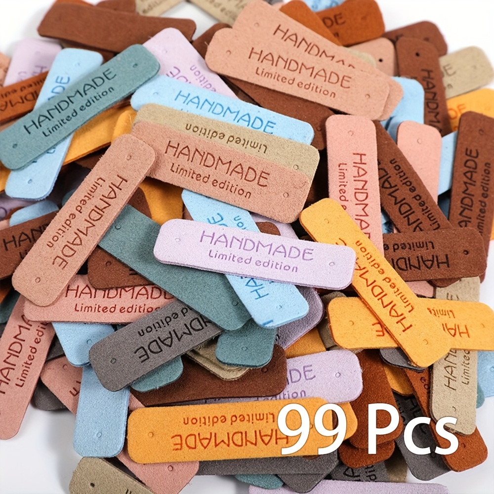 99pcs Soft Faux Leather Handmade Labels, 1.5x5cm - Assorted Colors For Hats, Bags, Jeans & Crafts - Versatile Sewing Supplies