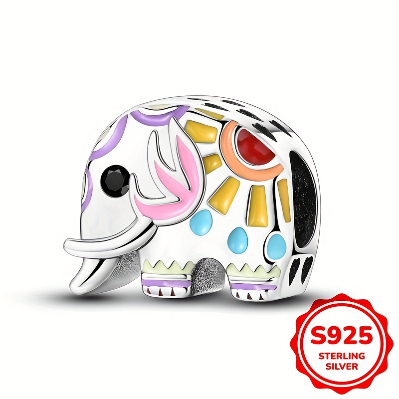 

Pendentif Éléphant Coloré en Argent 925, Poids 2.6g, Convient pour Bracelet Original de 3mm, Style Élégant et Luxueux, Bijou Haut de Gamme pour Femme, Accessoire de Fête de Mariage