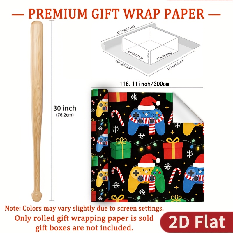 TEMU 1 Christmas Video Game Controller Wrapping Paper Suitable For Holiday Gifts, Suitable For Young , Party Favors, Gift Boxes With & Colorful Game