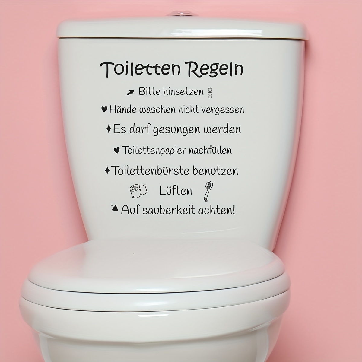 Image of 1pc German "toilet Rules" Words Pattern Toilet Lid Decals Vinyl Peel And Stick Decoration Wall Stickers For Bathroom Washroom Toilet Removable Home Art Wall Tattoo