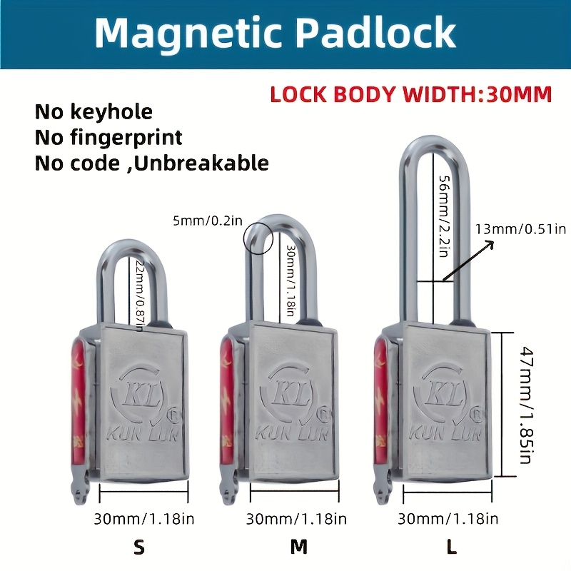 TEMU 1 pièce de cadenas magnétique nouvellement conçu, en alliage métallique étanche et -poussière, livré avec 2 clés à bande magnétique - Cadenas