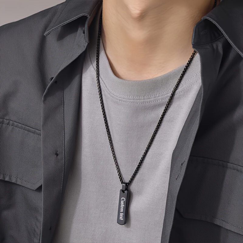TEMU 1pc Custom Engraved Letter Necklace, Personalized 201 201 201 201 Stainless Steel Rectangular Pendant Necklace, Can Engrave Your Name, Unisex