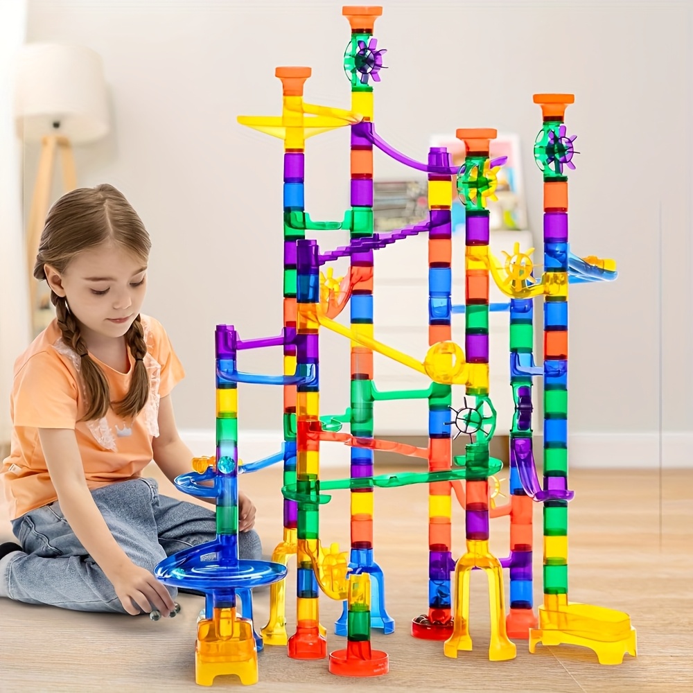 TEMU Syncfun 170pcs Luminous Marble Track Set, Featuring Construction Blocks And 5 -the- Marbles. This Stem Educational Toy Is An Ideal Gift For