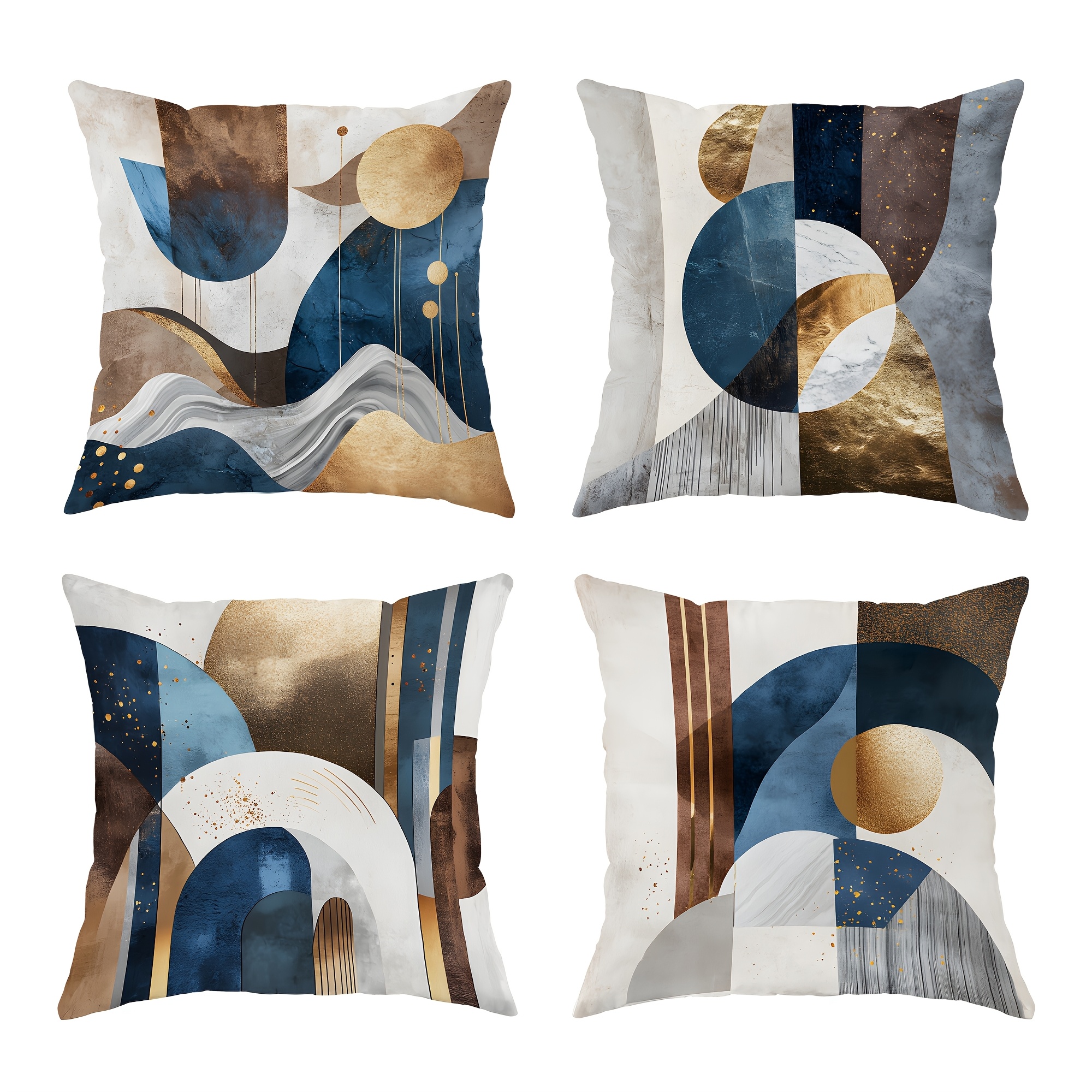 

4pcs Geometric Velvet Throw Pillow Covers Bohemian Abstract Modern Blue Brown Golden Decorative Pillowcases 1 Sided Printing For Living Room Bedroom Sofa Bed Decor Without Pillow Inserts