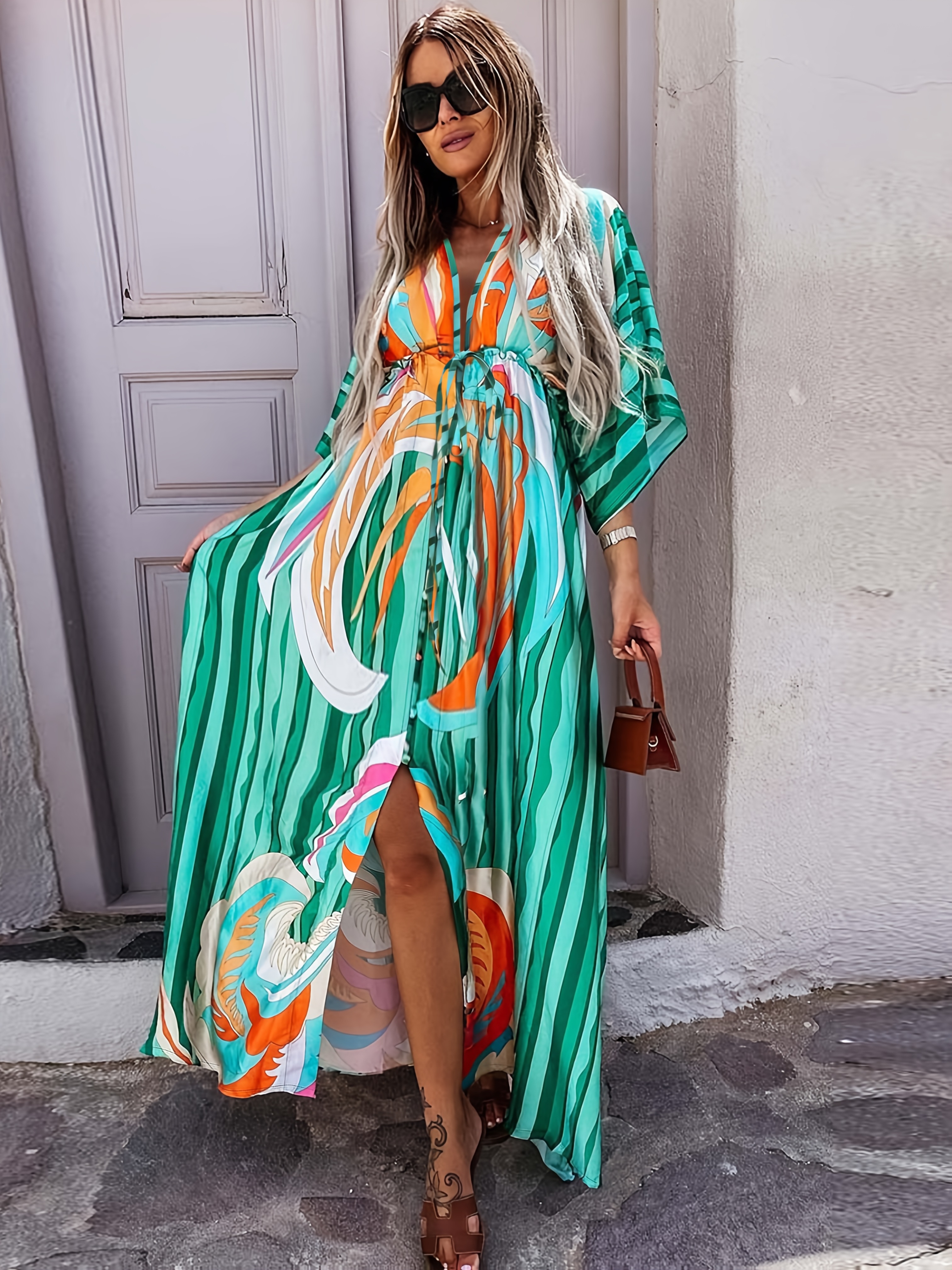 chinese dress ladies Baltic Born Womens Encinitas Maxi Dress | Tropical Green + Black main image 1