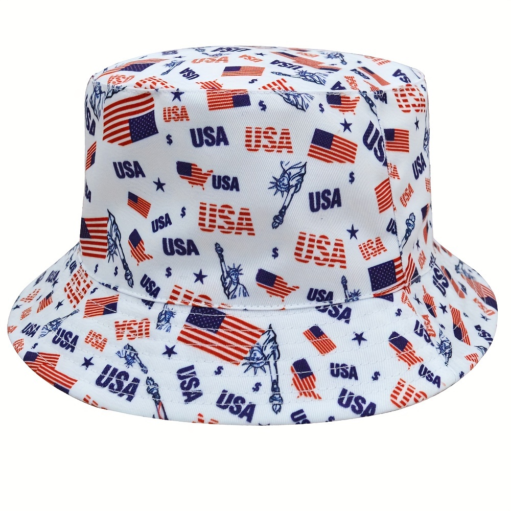 Usa Cartoon Print Bucket Hat Trendy Reversible American Flag - Temu