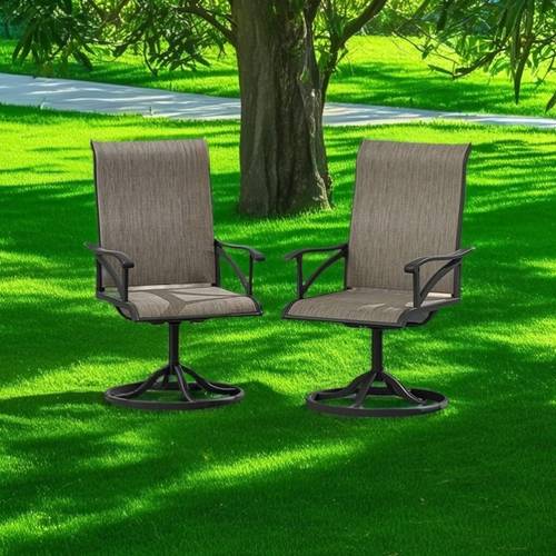 2pcs outdoor metal frame breathable high backrest fabric brown armrests included patio garden or backyard relaxation patio furniture woven texture design sturdy construction outdoor chair cushions