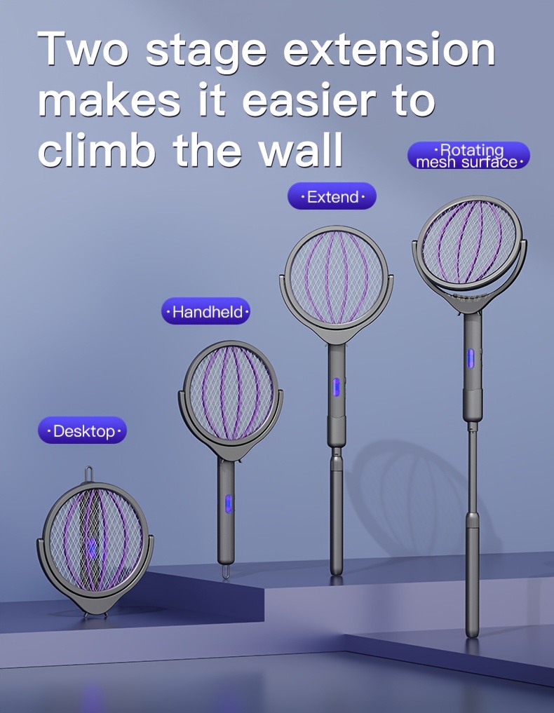 Electric Mosquito Swatter With Purple Light And Retractable Handle_voghion.com