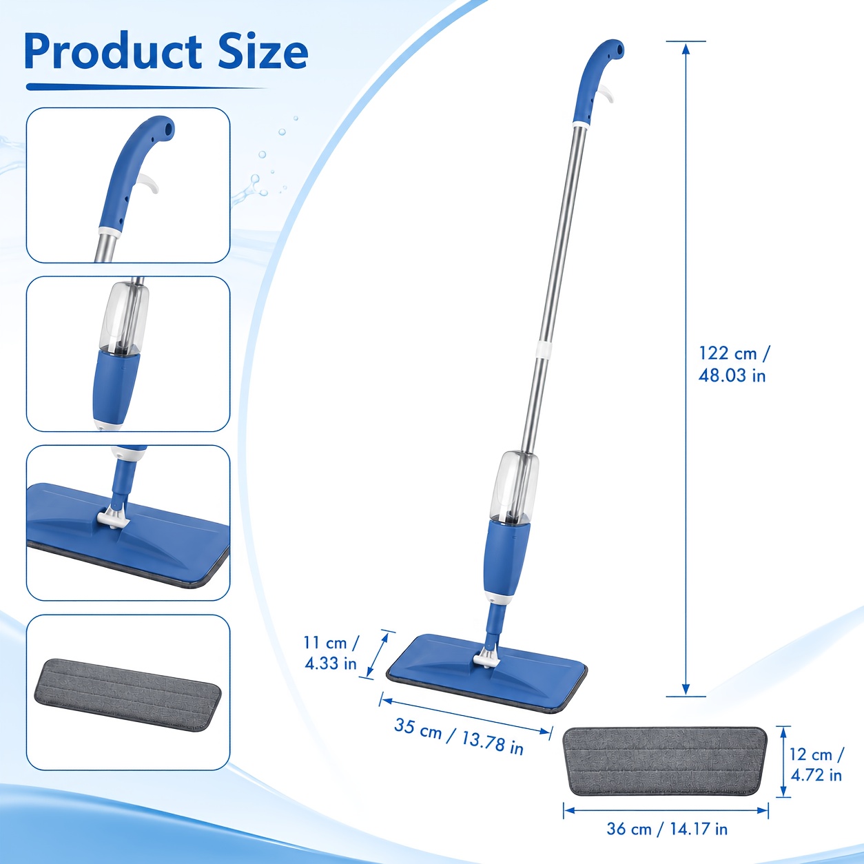 spray mop set 1 mop 6 replacement pads with water spray function rotating mop head suitable for wood floors tiles and daily household cleaning Product details 1