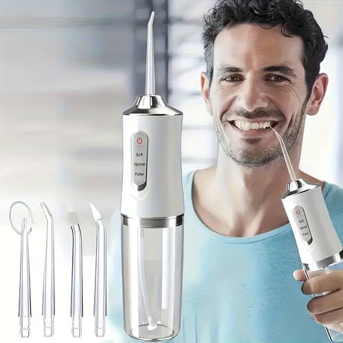 smart electric water flosser with precision 360 rotating nozzle deep clean for teeth gums replaceable heads usb rechargeable oral irrigator for