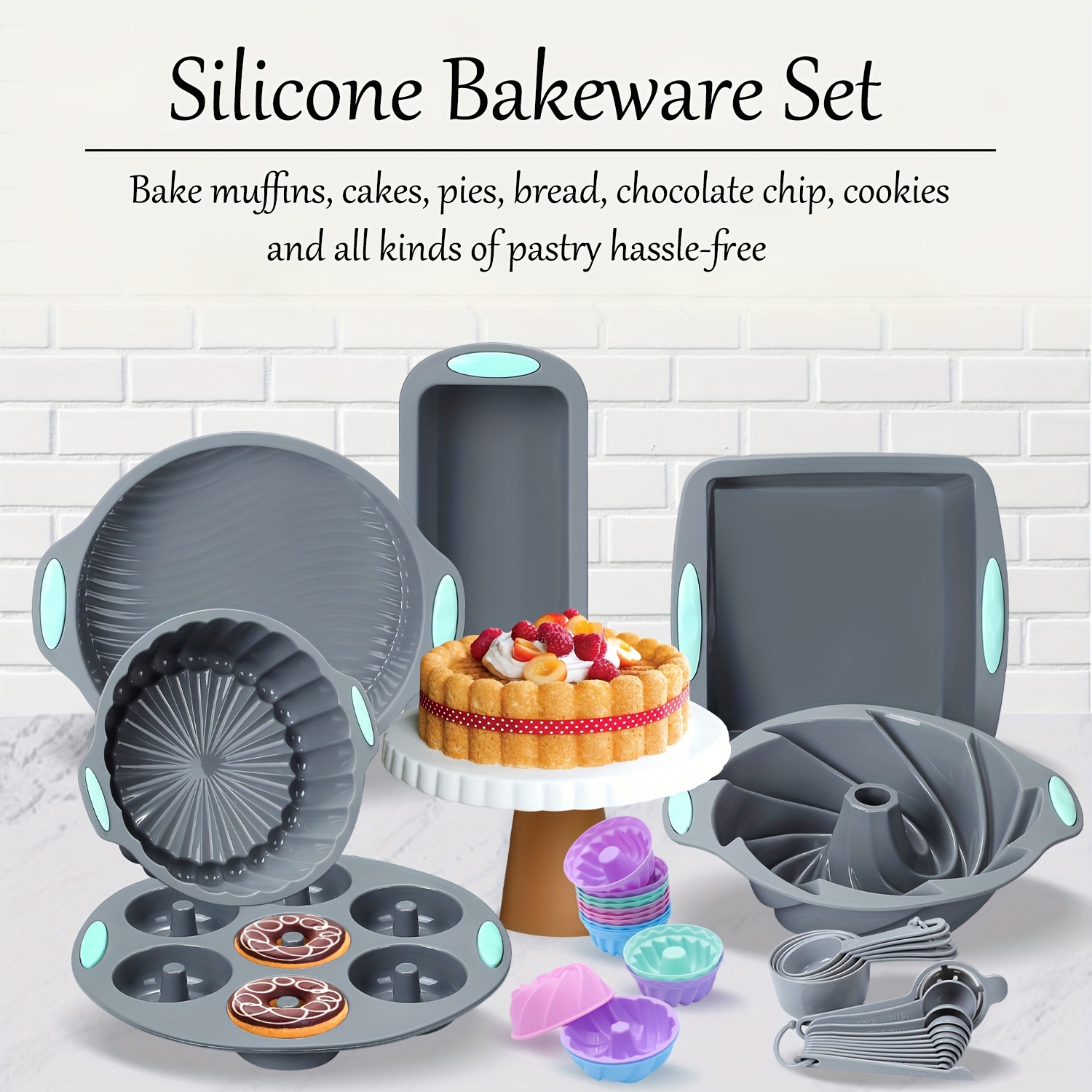 49 pieces silicone baking pan set silicone cake molds Temu