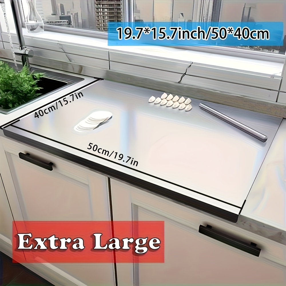 E-shop 1 Stück Edelstahl Schneidebrett mit Rand, 15,7 x 19,7 Zoll (ca. 40 x 50 cm) Großes Schneidebrett, Metall Teigbrett Knetbrett, Geeignet für Küche