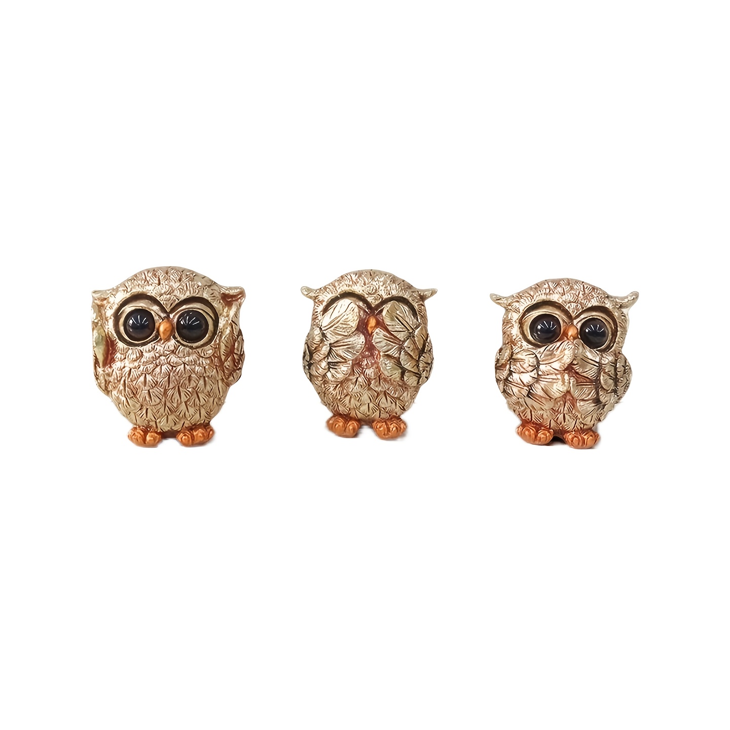 Image of Cross-border Creative Animal Owl Resin Ornaments Three-no Owl Desktop Ornaments Three-piece Set