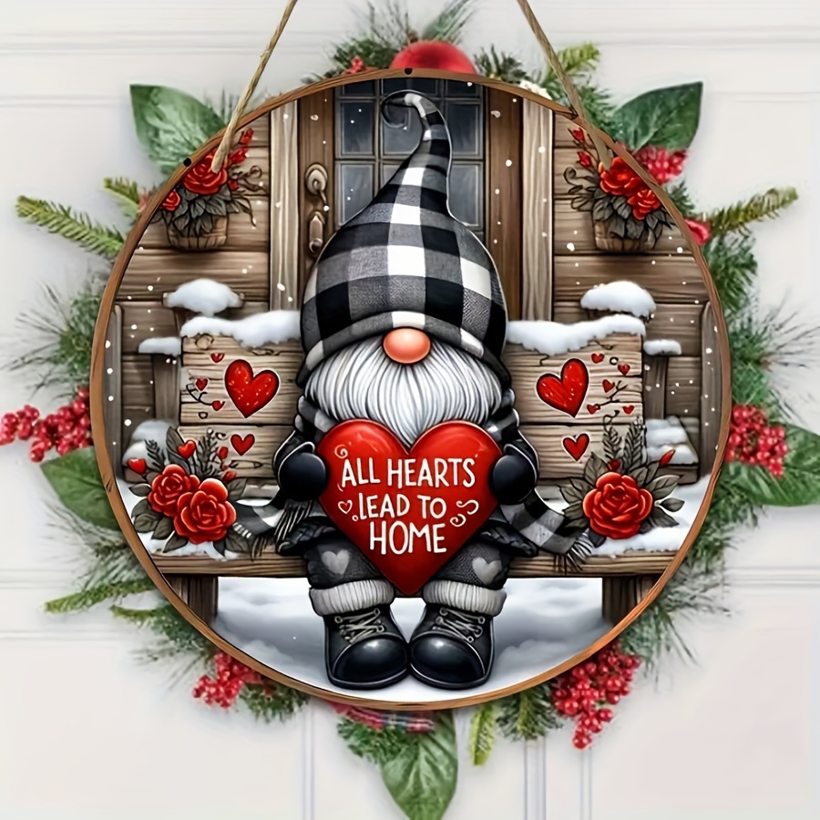 

Festive 7.9in Round Gnome Wall And Door Hanging Decor - Christmas Gifts, 2d Plane, Easy Hanging, Merry Christmas