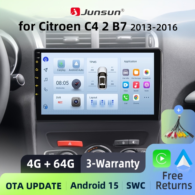 Junsun Car Radio For C4/c4l 2013 2014 2015 2016 2017, 4+64gb 15 & Auto, Touchscreen With Gps Navigation, Fm Rds, Swc, Ota, Rca Cable