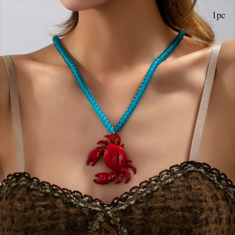 TEMU Collana con perline blu e ciondolo a forma di d' di nicchia /estate, 1 pezzo, adatta per vacanze al mare e uso
