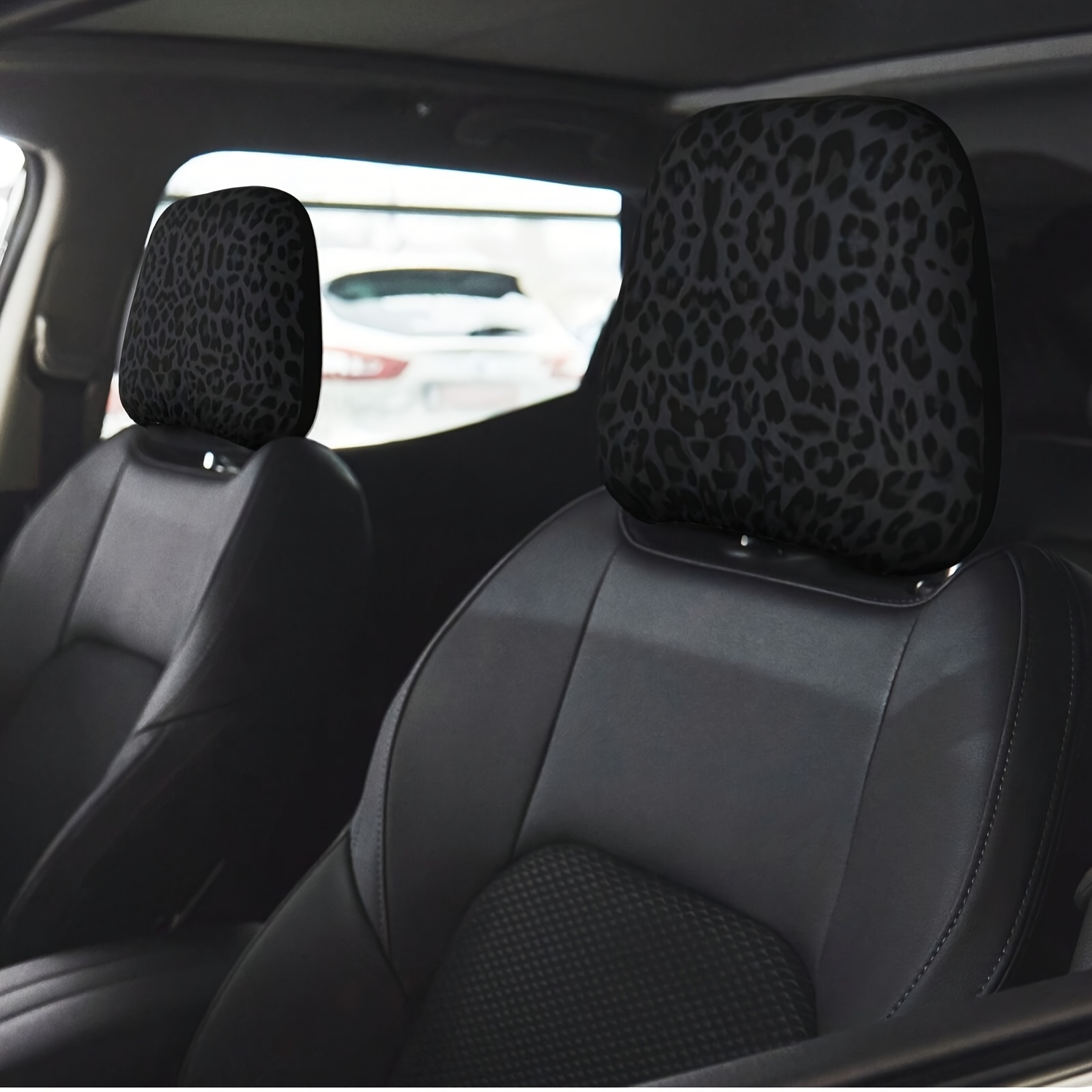 Image of 1pc Black- Print Ice Silky Fiber Fabric Seat Headrest Cover