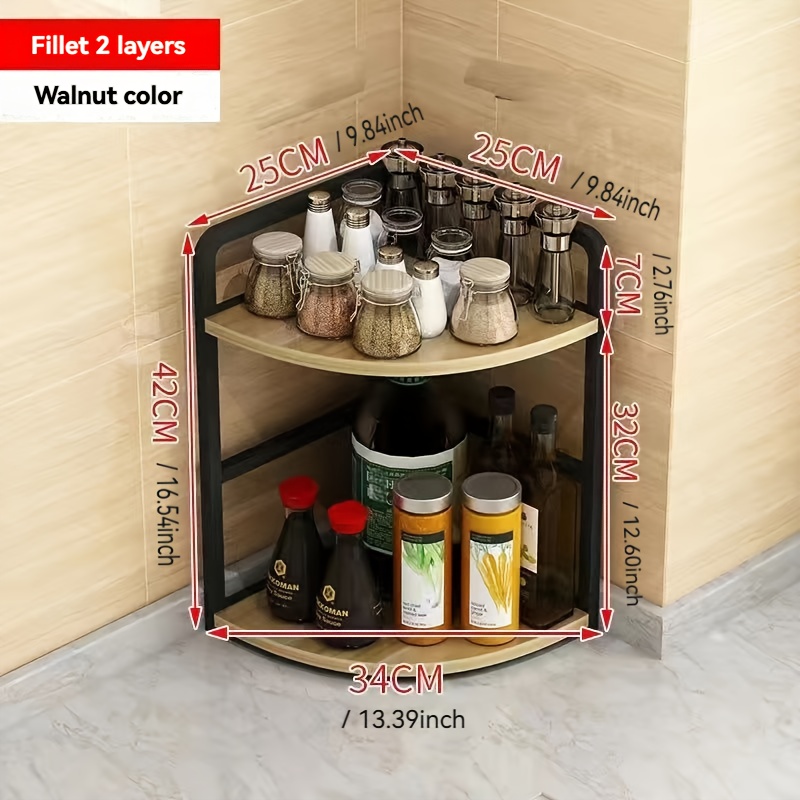 Space- Multi-functional Kitchen Corner Storage Rack With Corner-shaped Design - Heavy-duty Wood & Metal Spice & Utensil, Countertop/sink Mount Suitable For Small Kitchens, Pantry, Apartments