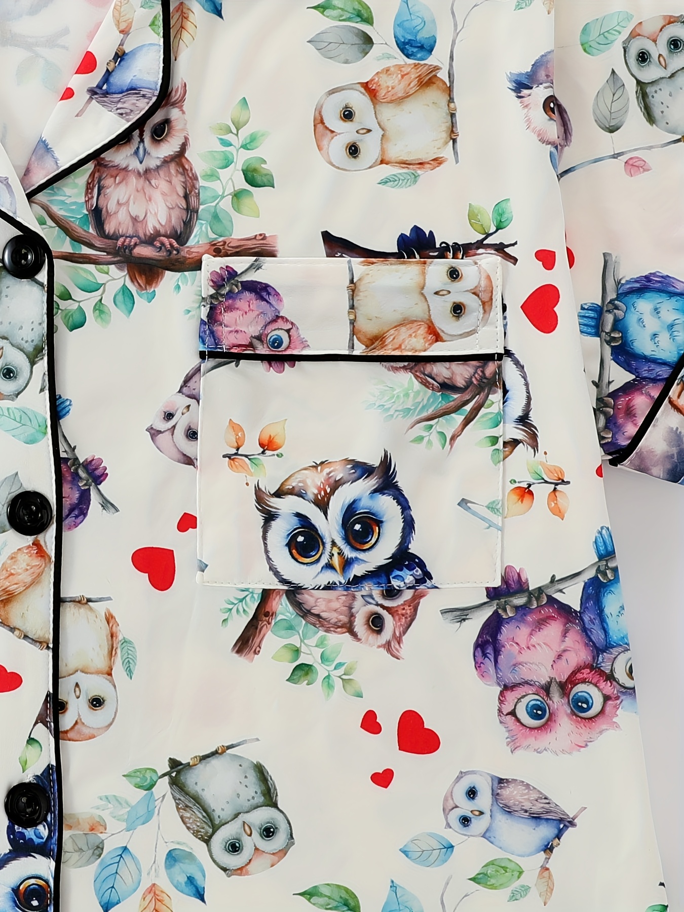 two piece pajama set with collared short sleeve open front shirt and loose elastic shorts   print pattern   wearable casual   womens sleepwear and loungewear outfit polyester fabric Product details 4